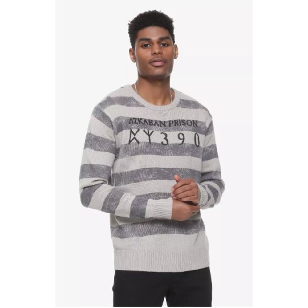 Harry Potter LS Striped Grey Knit Sweater "Azkaban Prison" - Size Large